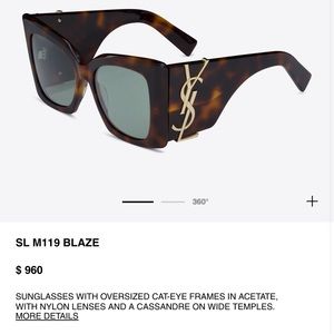 New!! Saint Laurent YSL SL M119 Blaze Sunglasses - Havana Brown with Gold YSL